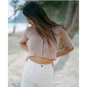 Ozma of California Tula cardigan in Tea, silk noil